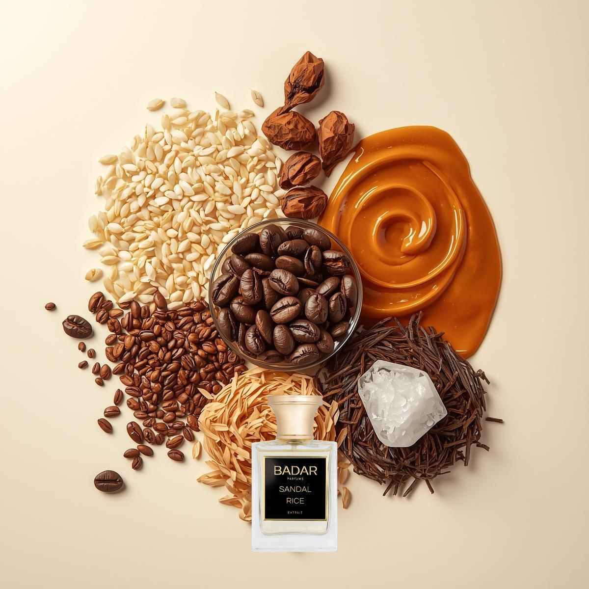 Notes olfactives Badar Sandal Rice - Extrait de Parfum Maison Matheis